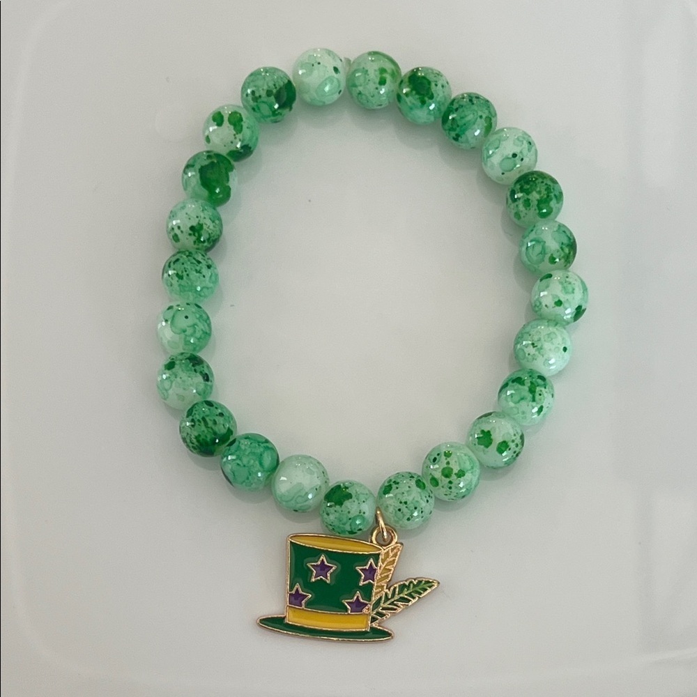 Green Beaded Bracelet with Hat Charm
